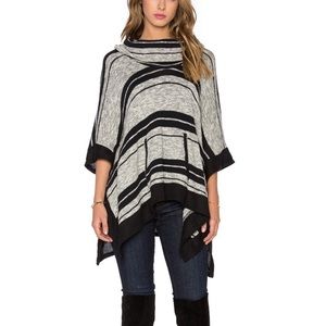 SPLENDID Short Sleeve Sweater Sonoran Poncho Oversized Black White G6